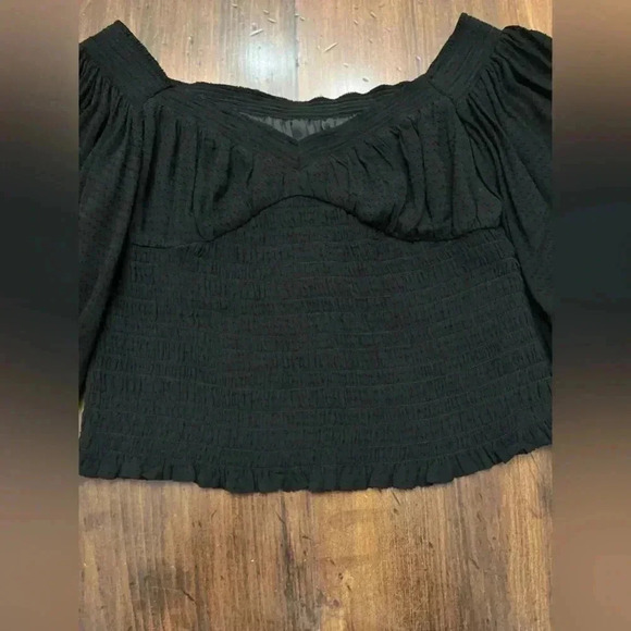 All Saints Sz 10 Tia Top Shirt Black Textured Lightweight Puff Sleeve Boho Chic - Picture 7 of 11